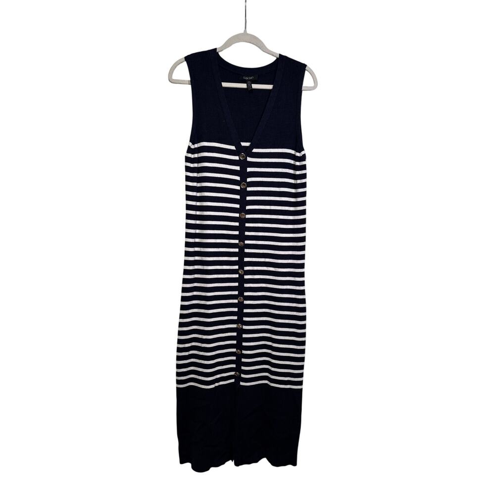 Ellen Tracy Striped Knit Sleeveless Button Dress XL - Picture 2 of 8